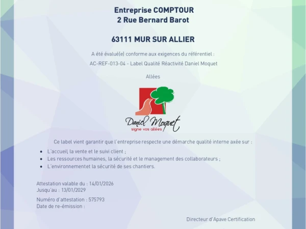 Renouvellement du label pour l'entreprise Comptour