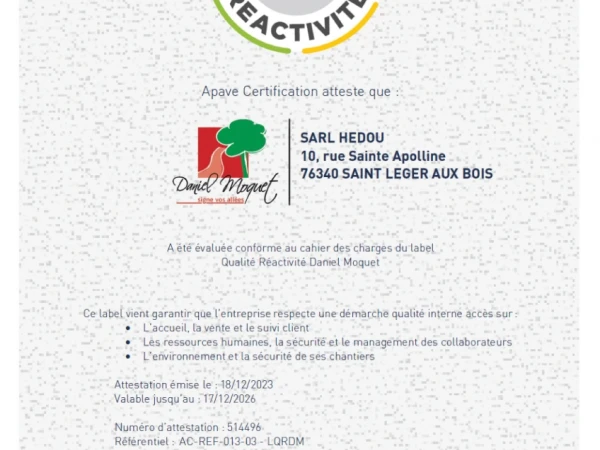 Nous sommes officiellement labelisé "Qualité Réactivité"